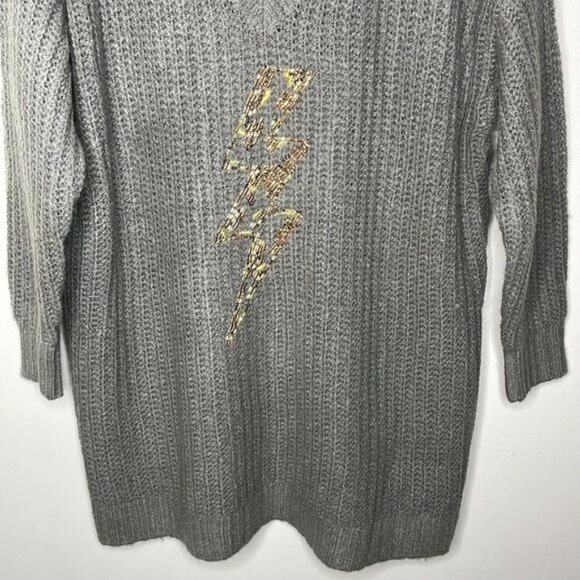 NWT Torrid Size 1X Gray Lightning Bolt Slouchy Tunic Chunky Knit Sweater $76 - Picture 5 of 12